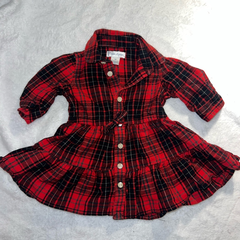 🩷5/$25 Ralph Lauren Red and Black Plaid Baby Dress 3M